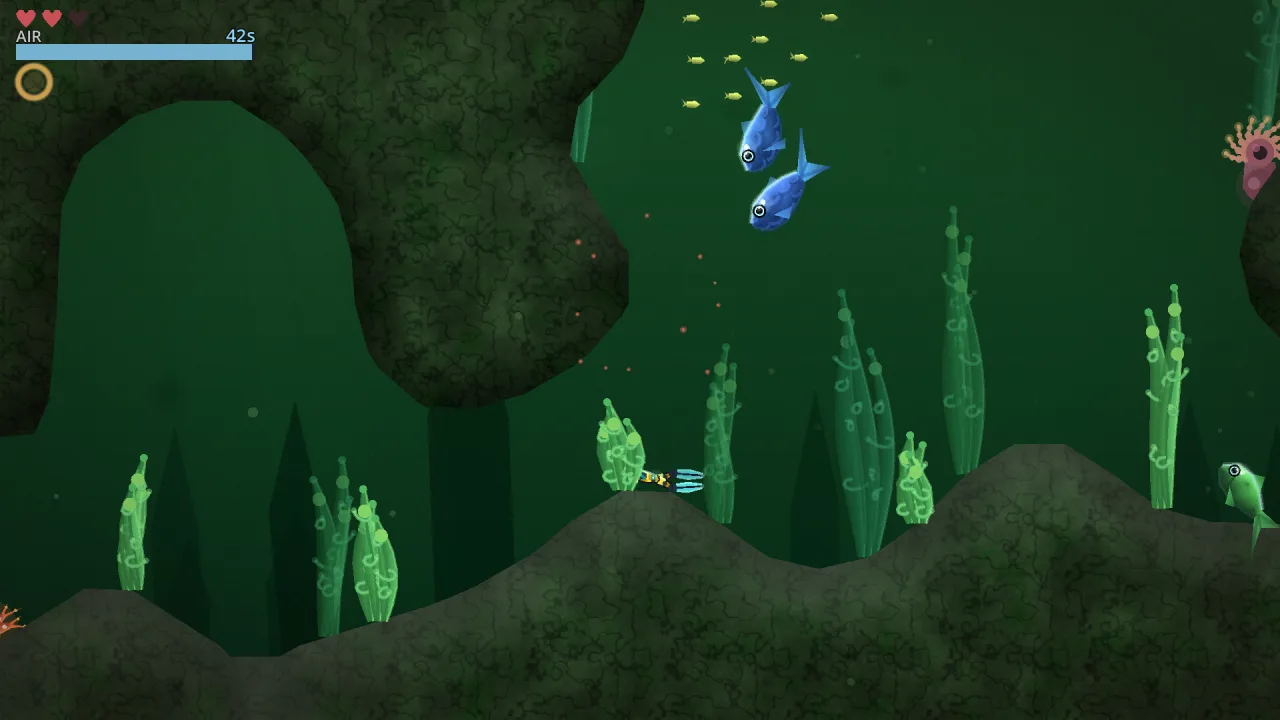 Kyle Coral gameplay — descending through a dense green Kelp Forest.